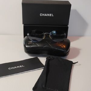 CHANEL Blue Hombre Metallic Blue Rimless Sunglasses Full Inclusion